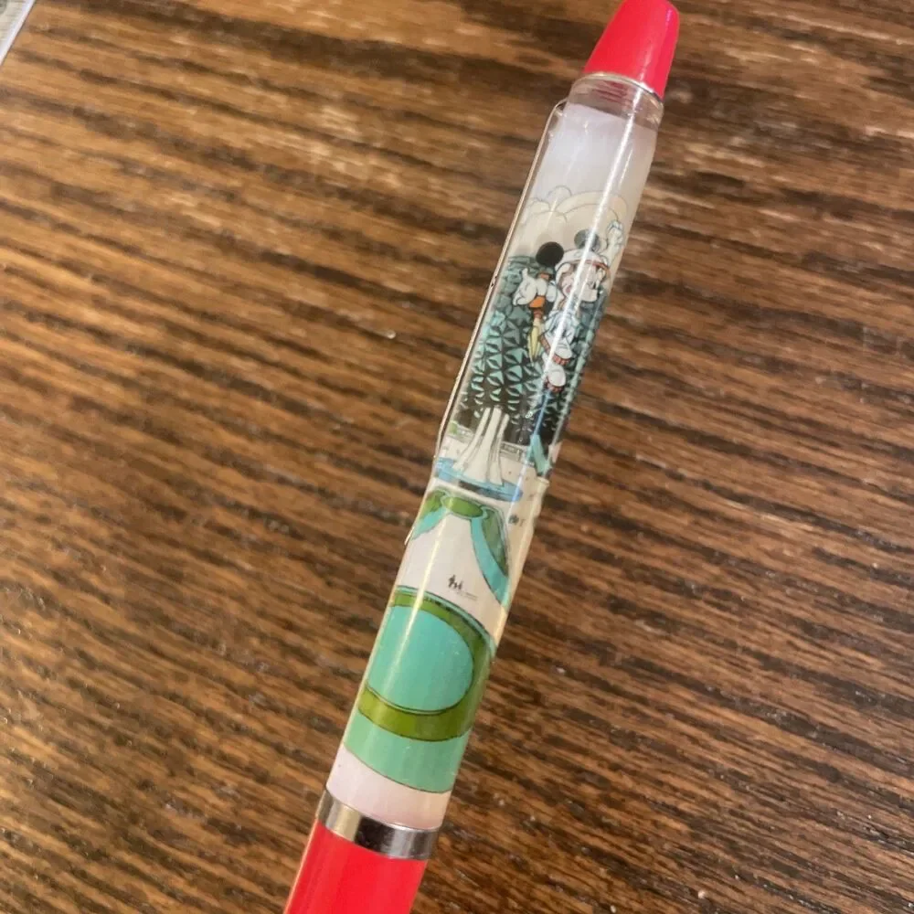 Vintage Floaty Ballpoint Pen Mickey Mouse Walt Disney World Epcot Red